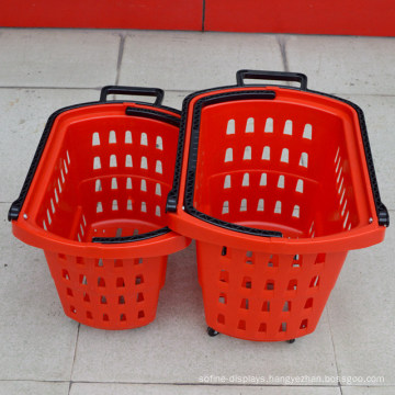 Supermarket Rolling Plastic Shopping Handle Basket